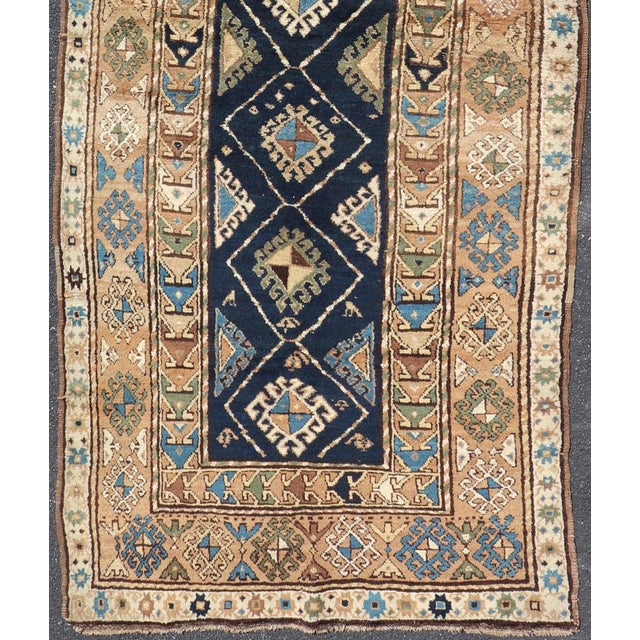 Antique Blue Kazak Gallery Rug, Hand-Knotted Wool, Caucasus 3'10 X 9'8 For Sale - Image 4 of 12