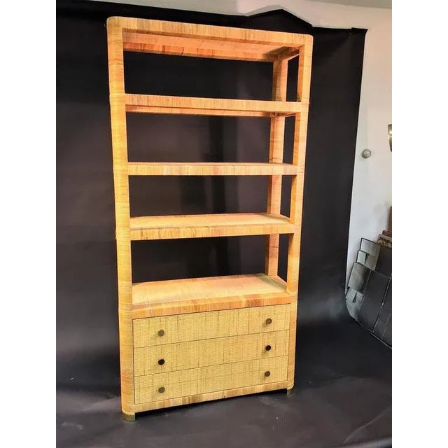 Gabriella Crespi Rattan & Wicker Brass Accented Etageres - A Pair For Sale - Image 4 of 11