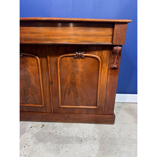 Antique Victorian Carved Flame Mahogany Sideboard For Sale - Image 4 of 18