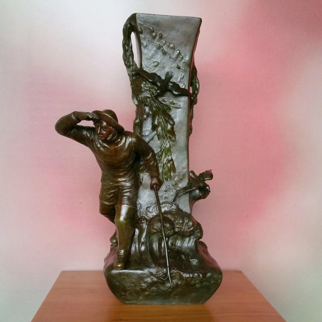 Antique French Spelter Neptune Clock and Vases by L & F Moreau, Set of 3 For Sale - Image 14 of 18