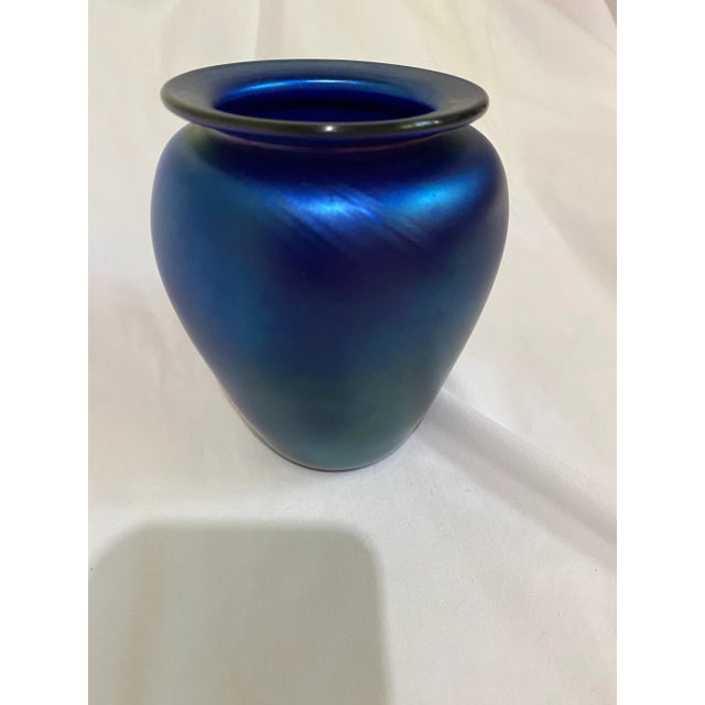 Cobalt blue vase by Orient & Flume hand blown art glass signed on bottom.