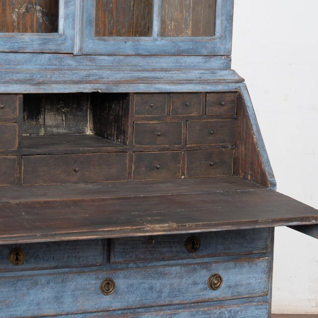 Wood Mid 19th Century Swedish Blue Painted Pine Secretary For Sale - Image 7 of 14