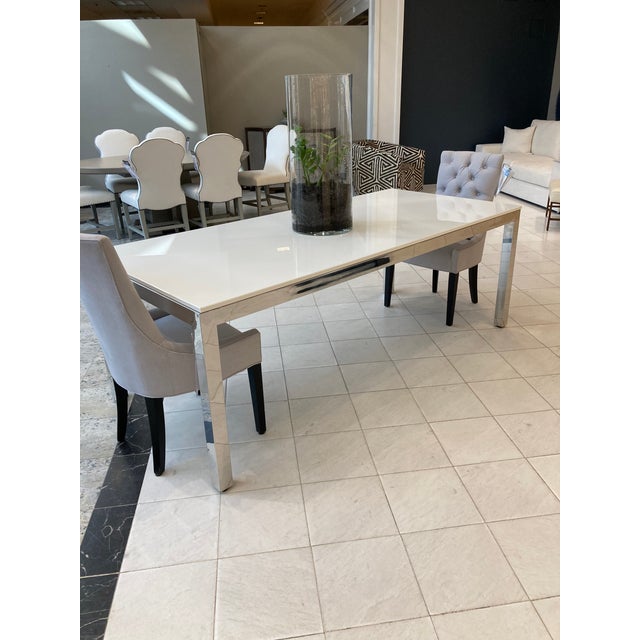 Mitchell Gold + Bob Williams White Quartz Dining Table W/ Chrome Base 84” For Sale In Miami - Image 6 of 10