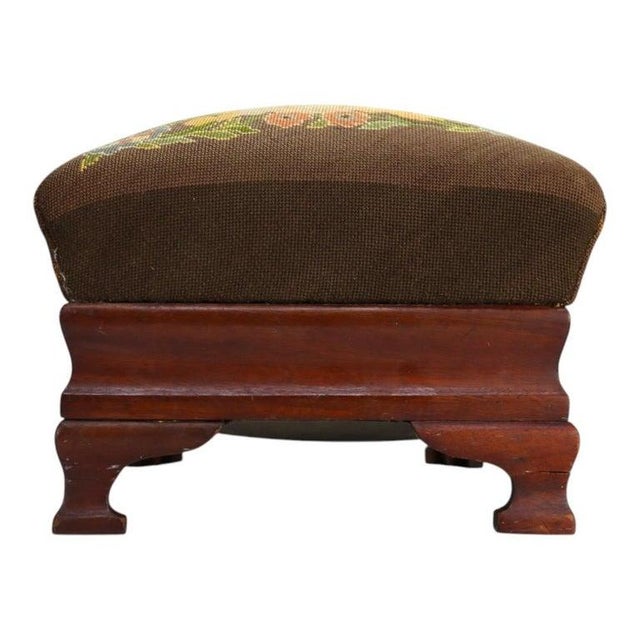American Empire Mahogany & Needlepoint Ottoman C1860 For Sale - Image 6 of 11