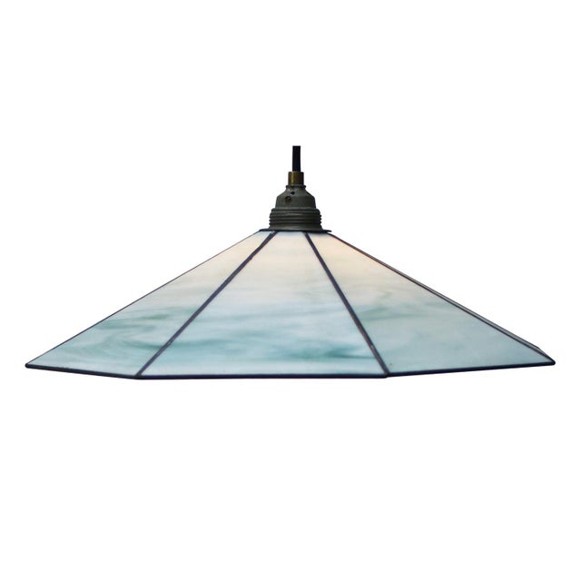 Art Deco Marble Opaline Stained-Glass Pendant Lamp For Sale - Image 6 of 7