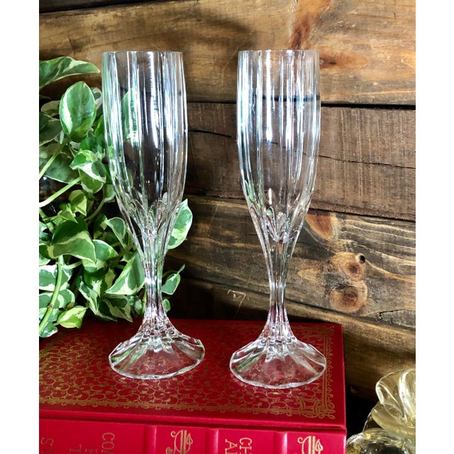 Pair of Contemporary Mikasa Champagne Glasses Cut Crystal Fluted