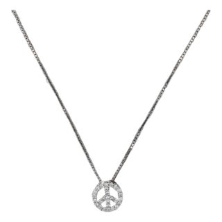 0.16ctw Diamond Peace Sign Pendant Necklace 14k White Gold 17.5" Box Chain For Sale