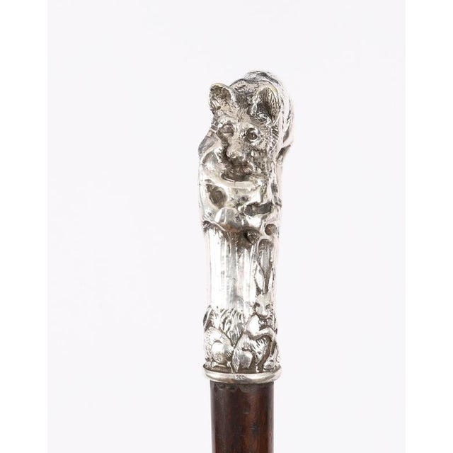 Antique Silver Fox and Hare Handled Walking Stick Cane, 19th Century For Sale - Image 11 of 18
