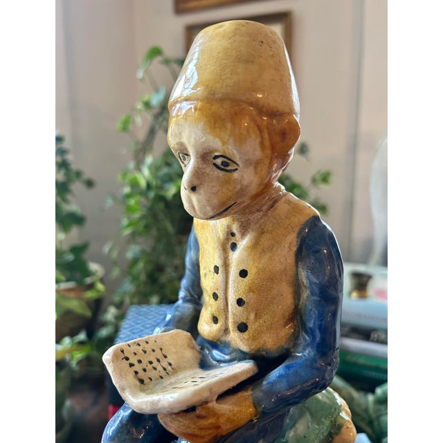 Mid 20th Century Mid 20th Century Majolica Style Figural Reading Monkey Bookend or Figurine For Sale - Image 5 of 8