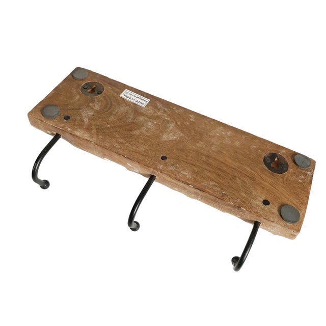 White Washed Carved Mango Wood 3 Hook Wall Rack For Sale - Image 4 of 4