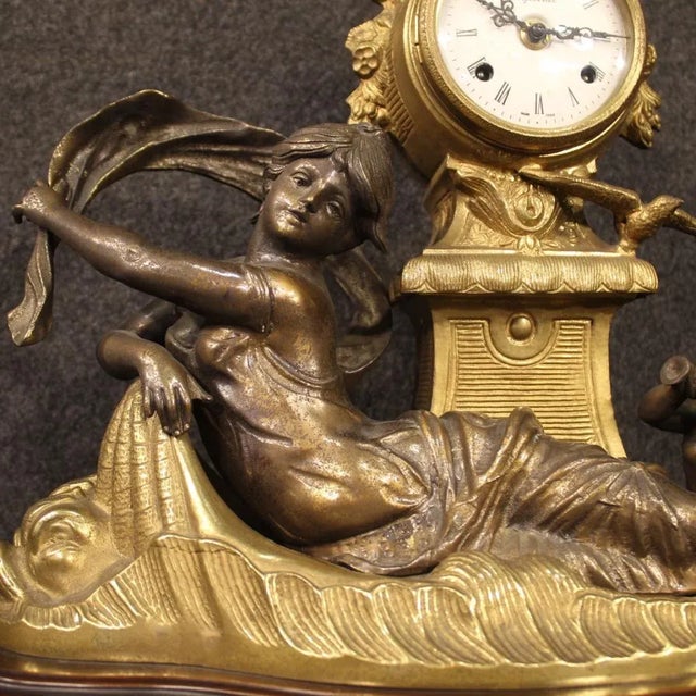 Metal French Gilded and Bronze Clock, 1930s For Sale - Image 7 of 13