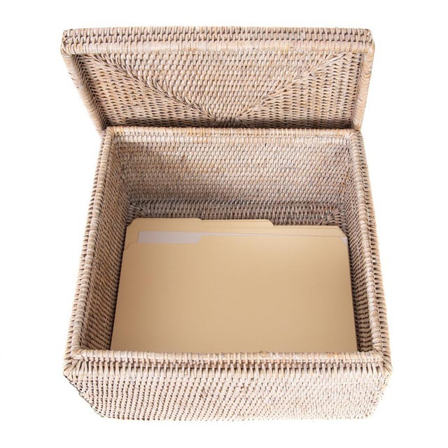 White Artifacts Rattan Flat File Organizer Storage Box with Lid in White Wash For Sale - Image 8 of 9