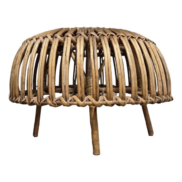 Mid-Century Woven Rattan Stool by Franco Albini, Italy, 1950s For Sale