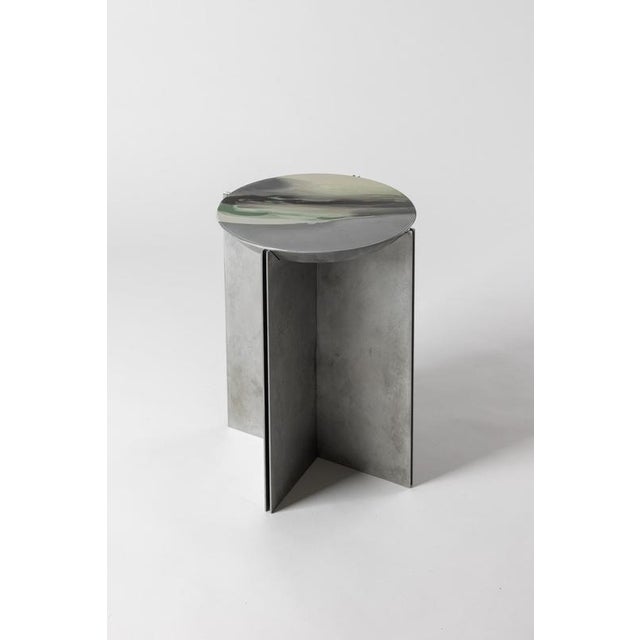 Metal H2 Hand Decorated Metal and Aluminium Side Table by Studio Nyx For Sale - Image 7 of 18