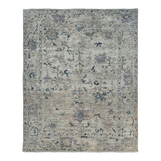 Oushak Handmade Wool Rug in Ivory, Lavender and Teal For Sale