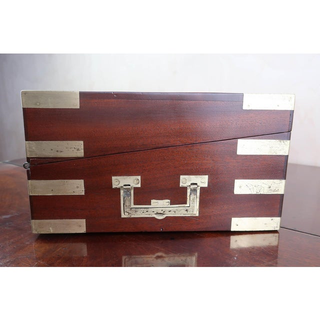 Large Antique English Campaign Brass-Mounted Writing Box, 1840s For Sale - Image 6 of 12