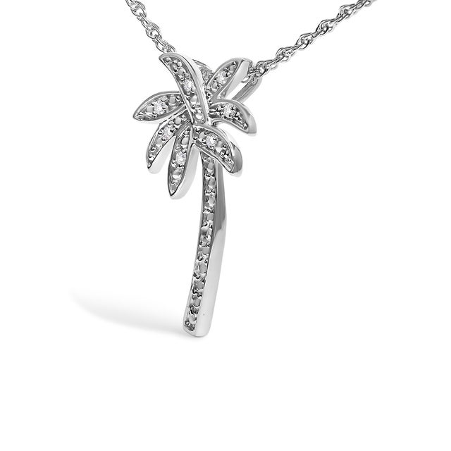 Contemporary .925 Sterling Silver Diamond Accent Palm Tree Pendant Necklace (J-K Color, I2-I3 Clarity) - 18" Inches For Sale - Image 3 of 6