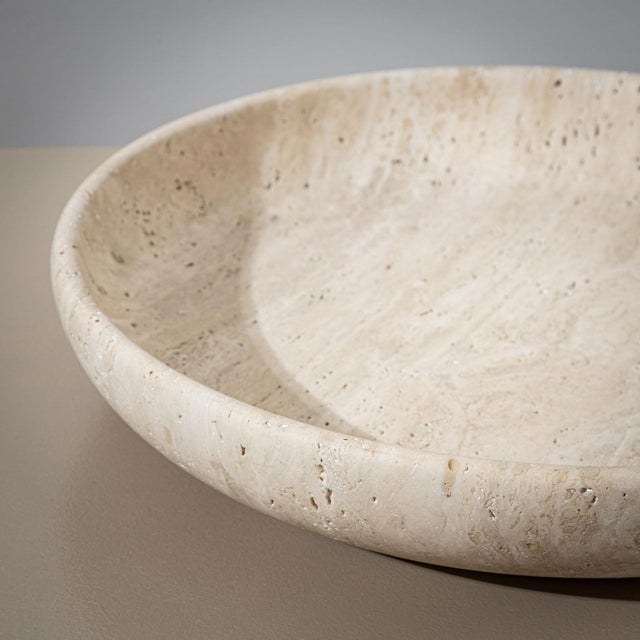 Stone 21st Century Shallow Travertine Bowl, Italy. For Sale - Image 7 of 7