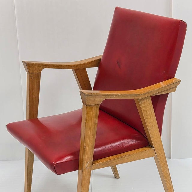Vintage Armchair with Compass Legs in Beech and Vinyl, 1950s For Sale - Image 9 of 15