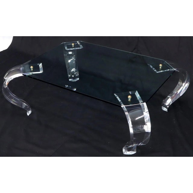 Glass Top Bent Lucite Legs Rectangular Coffee Table For Sale - Image 6 of 13