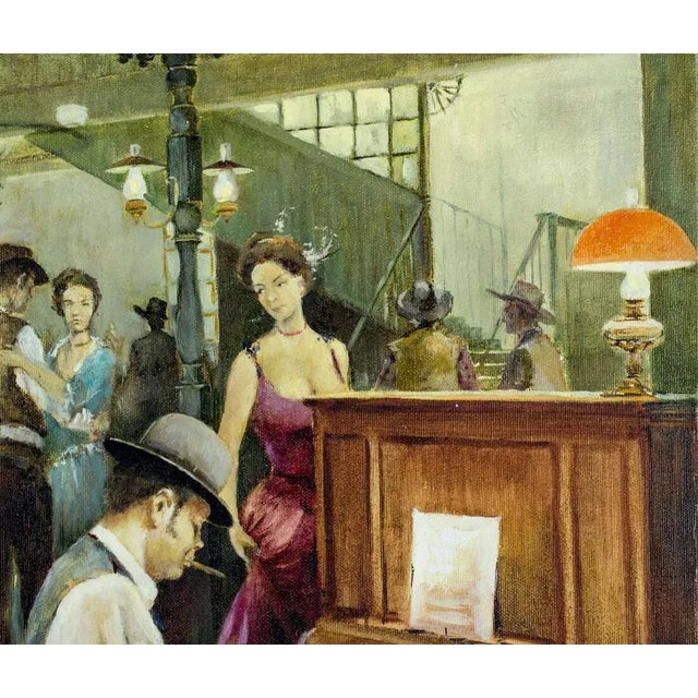 Textile Vintage "Saloon Scene", Joan Albert (Spain, Ca,1919-), on Canvas, Oil Painting For Sale - Image 7 of 11