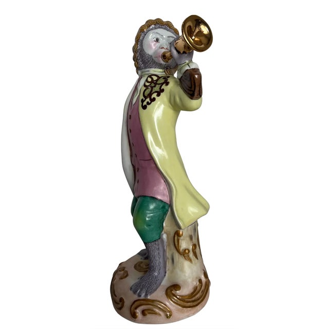 Rococo 13 + In. Meissen Style "Affenkapelle" Monkey Trumpeter Figurine For Sale - Image 3 of 15