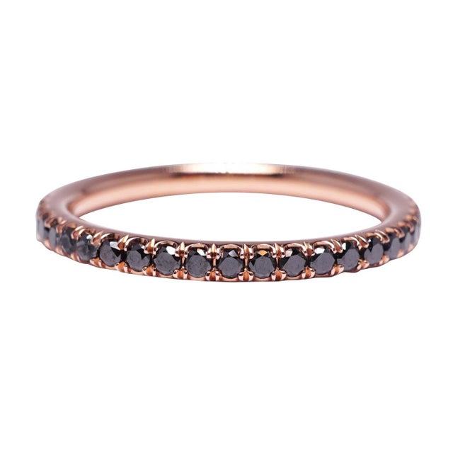 Micro Pave Black Diamond .50 Carat Eternity Wedding Band in Rose Gold, Size 6 For Sale - Image 4 of 5