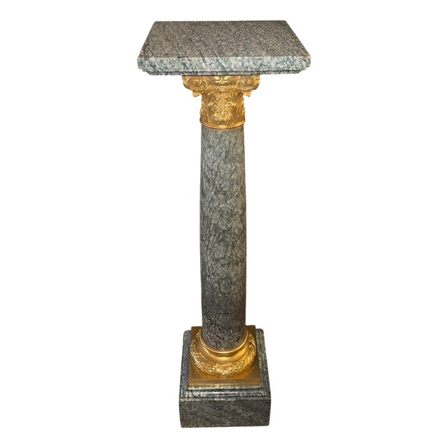 19th Century French Gilt Bronze-Mounted Pedestal With Rare Green Marble. For Sale