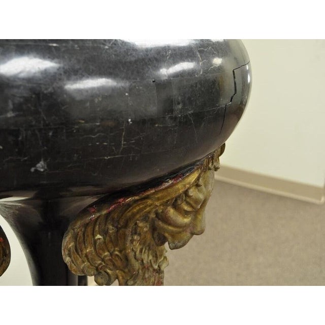 Black Early 20th Century French Empire Style Tessellated Stone Marble Pedestal Stand Planter With Lions For Sale - Image 8 of 12