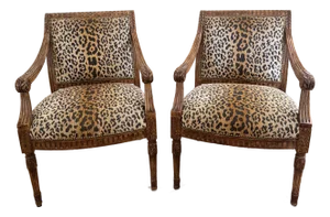 Vintage Pair of Louis XVI-Style Carved Fauteuil Armchairs in Leopard Print