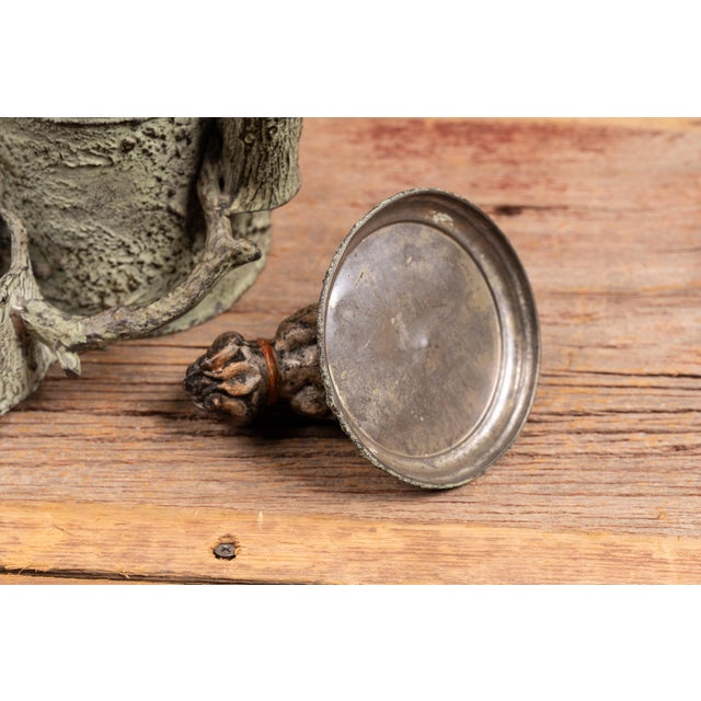 Green Early 20th-Century Cast Metal Bulldog Tree Stump Desk Humidor For Sale - Image 8 of 9