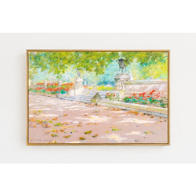 This vintage Impressionist garden art print by William Merritt Chase captures the sunlit terrace of New York’s Prospect...
