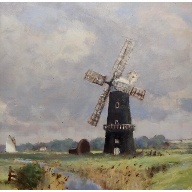 Owen Waters -The Berney Arms Windmill Along the River Yare -Oil Painting For Sale - Image 4 of 11