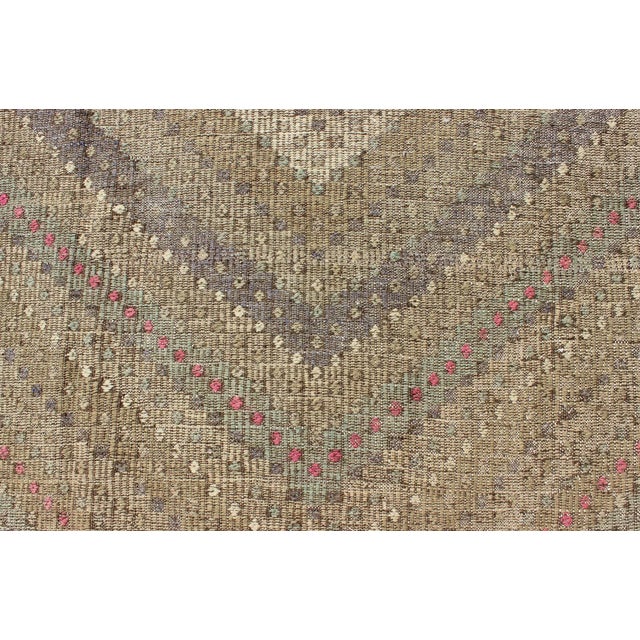 Mid 20th Century Turkish Kilim Rug With Multi Layered Diamond Design in Soft Tones of Blue, Green, Gray, Red For Sale - Image 10 of 12