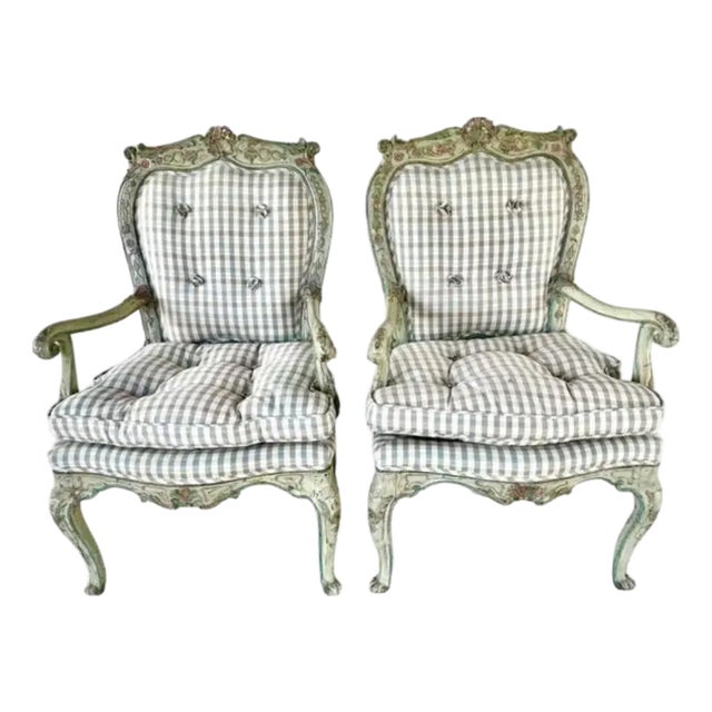Italian Rococo Upholstered Armchairs, a Pair For Sale