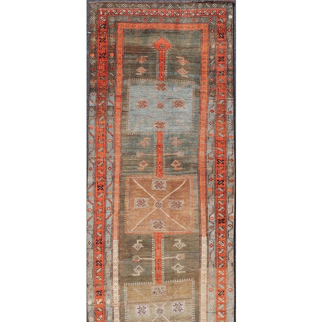 Antique Lori Gallery Runner With Geometric Tribal Medallion Design in Soft Tones For Sale - Image 4 of 12