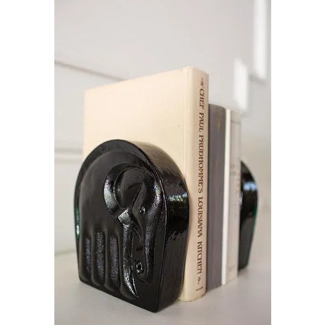 Glass 1960's Joel Myers for Blenko Green Glass Bookends - Set of Two For Sale - Image 7 of 7