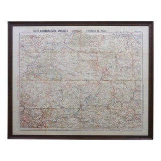 Antique French Victorian Carte Automobilistes & Cyclistes Paris Map 39" For Sale