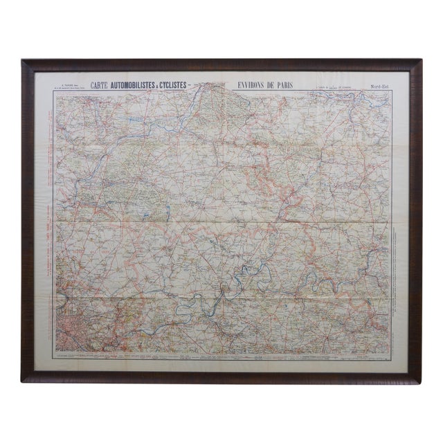 Antique French Victorian Carte Automobilistes & Cyclistes Paris Map 39" For Sale