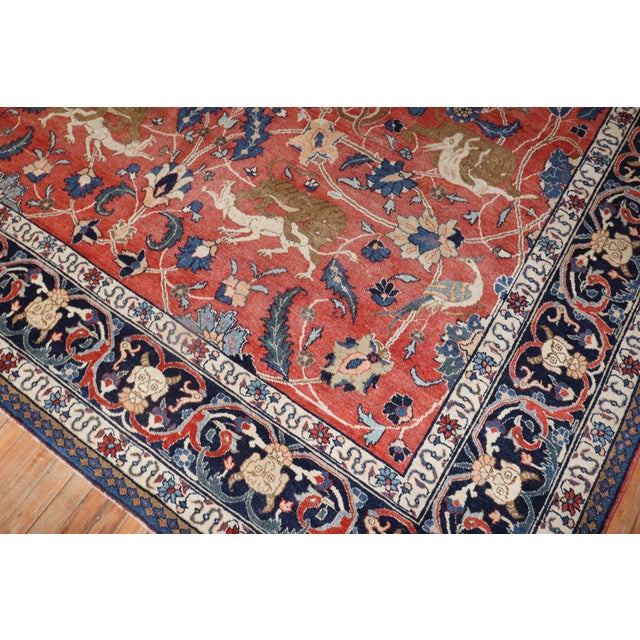 Early 20th Century Early 20th Century Persian Tabriz Hunting Animal Pictorial Rug For Sale - Image 5 of 18