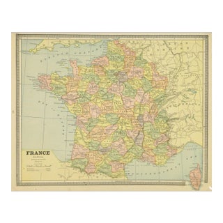 Vintage Map of France, 1890 For Sale