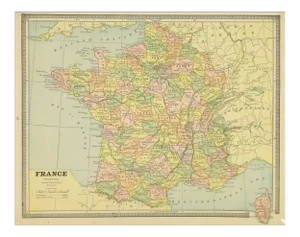 Vintage Map of France, 1890