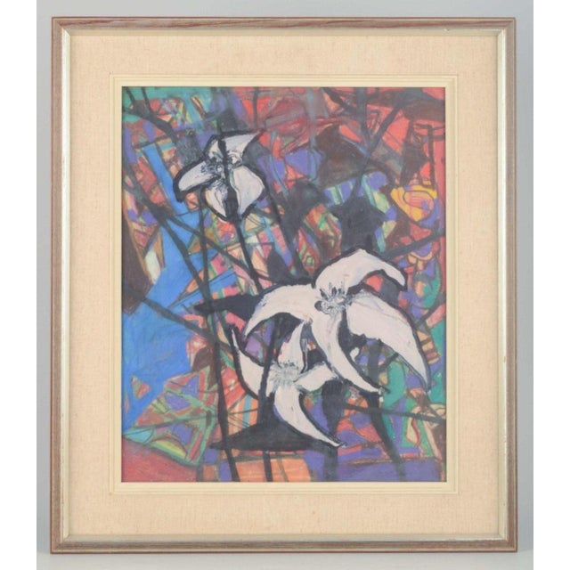 Scandinavian artist Abstract composition. Oil on canvas. A colorful and geometric-abstract painting, where organic and...