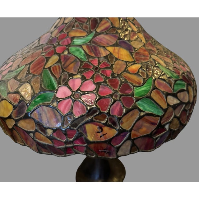 Vintage Handel Co. Table Lamp Base With Floral Decorated Leaded Glass Shade For Sale - Image 6 of 11