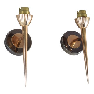 Brass Wall Lights with Pointed Stems, 1950s, Set of 2 For Sale