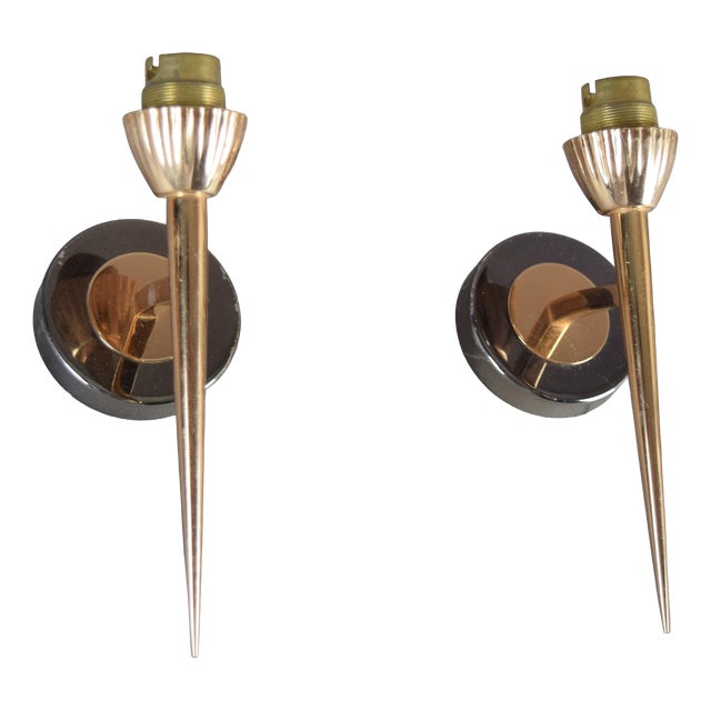 Brass Wall Lights with Pointed Stems, 1950s, Set of 2 For Sale