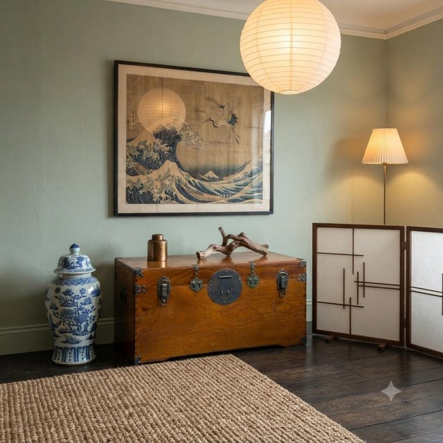 Wood Vintage Oriental Wood Rectangular MoonFace Hardware Trunk Table For Sale - Image 7 of 15