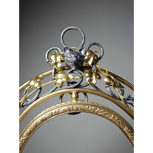 Antique Art Nouveau Metal Wall Frame with Hunting Scene Decoration and Openwork Relief, Late 19th Century For Sale - Image 4 of 9