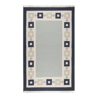 Part & Parcel Goods Wool Chain Rug 2’6” x 8', Sky Blue, Navy, Celadon and Eggshell For Sale