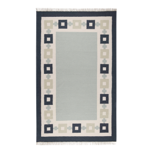 Part & Parcel Goods Wool Chain Rug 2’6” x 8', Sky Blue, Navy, Celadon and Eggshell